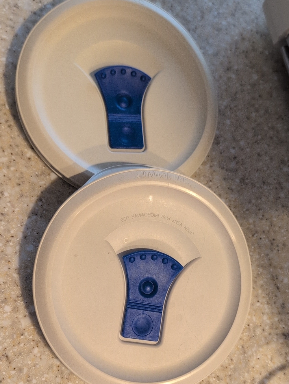 CorningWare White Lid with Blue Vent Handle Set Of 2. 6"